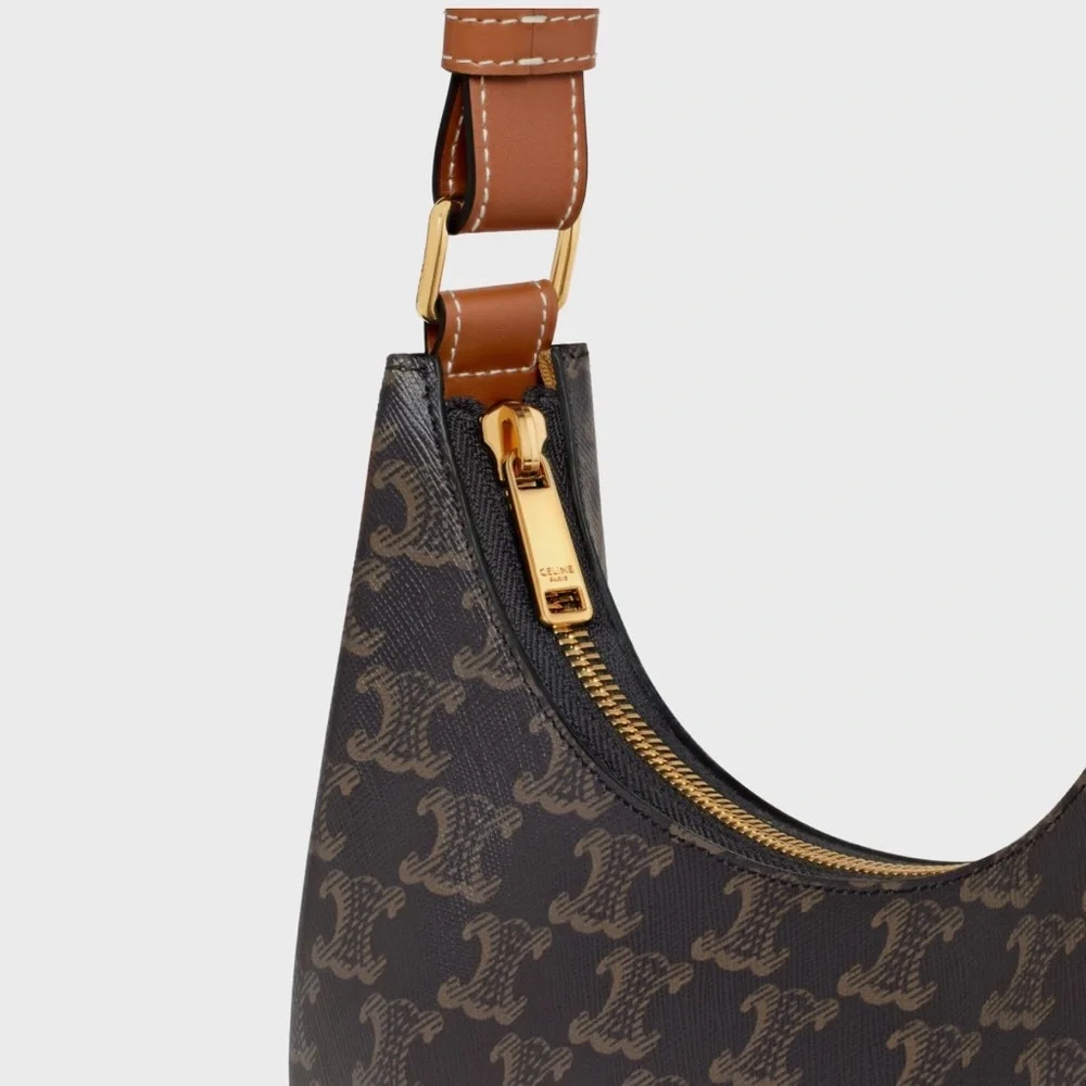 Celine Ava Shoulder Bag in Triomphe Canvas + Tan Calfskin NWT - Picture 3 of 15